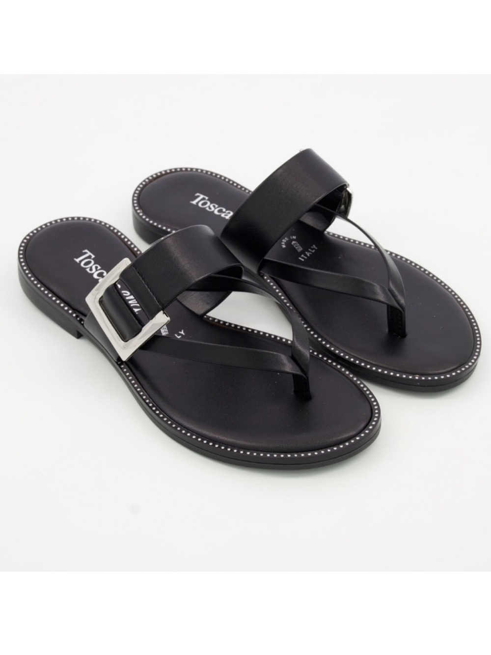 TOSCANELLA Black Stud Embellished Slide On Sandals - Picture 2 of 4